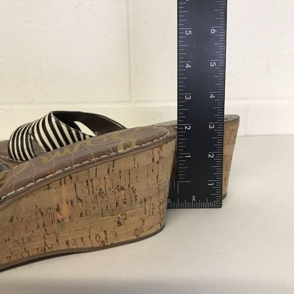 Sam Edelman Reid Zebra Print Cork Wedge Leather Slides Sandals Size 11M - Picture 8 of 12